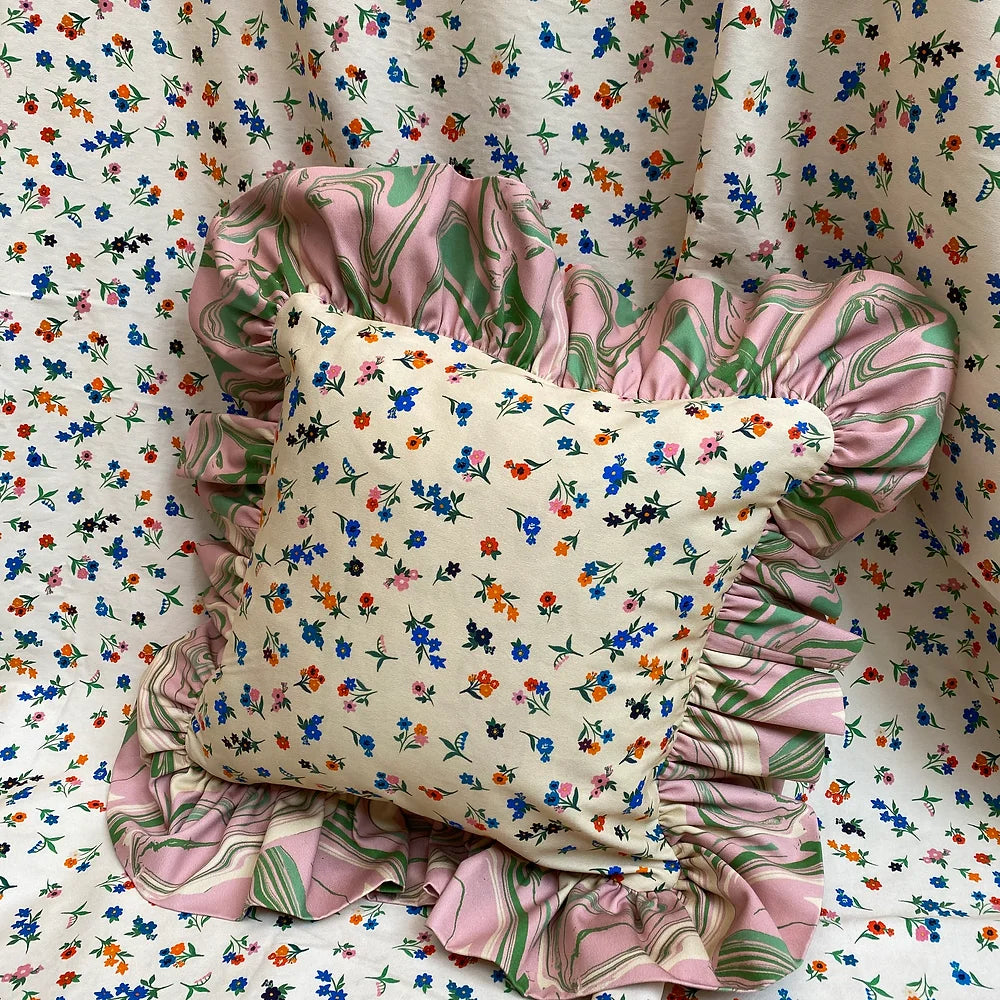 Maison Lisette Frilly Fancy Cushion in Peony