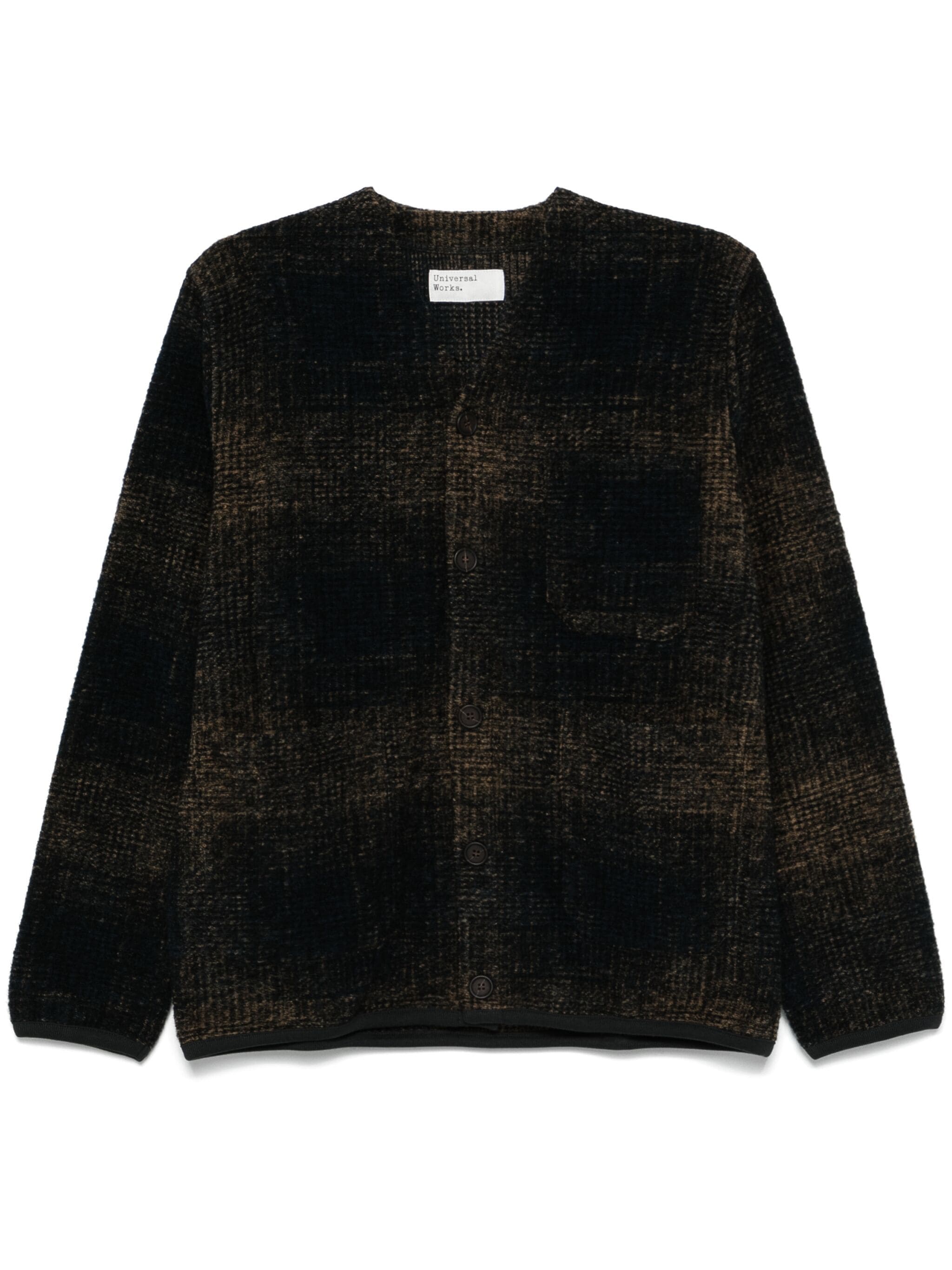 Universal Works Cardigan Agu Check Fleece Navy/Sand