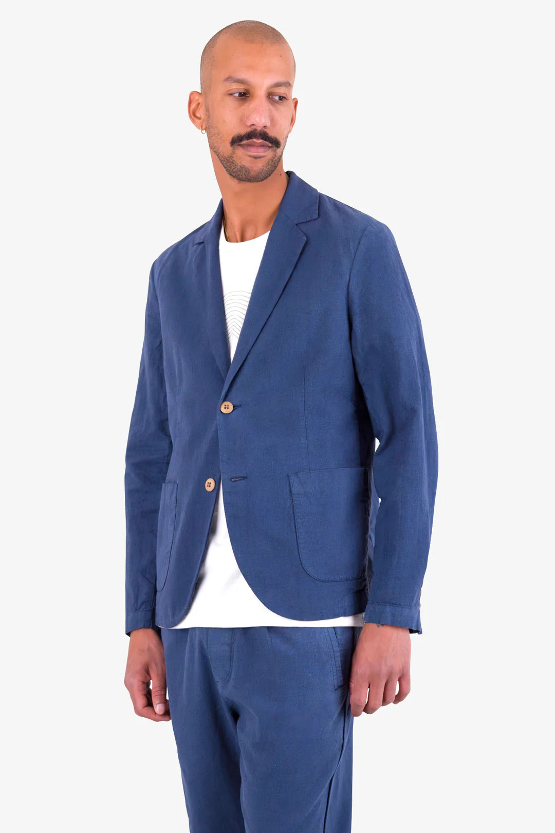 Folk Cotton Linen Blazer Soft Navy