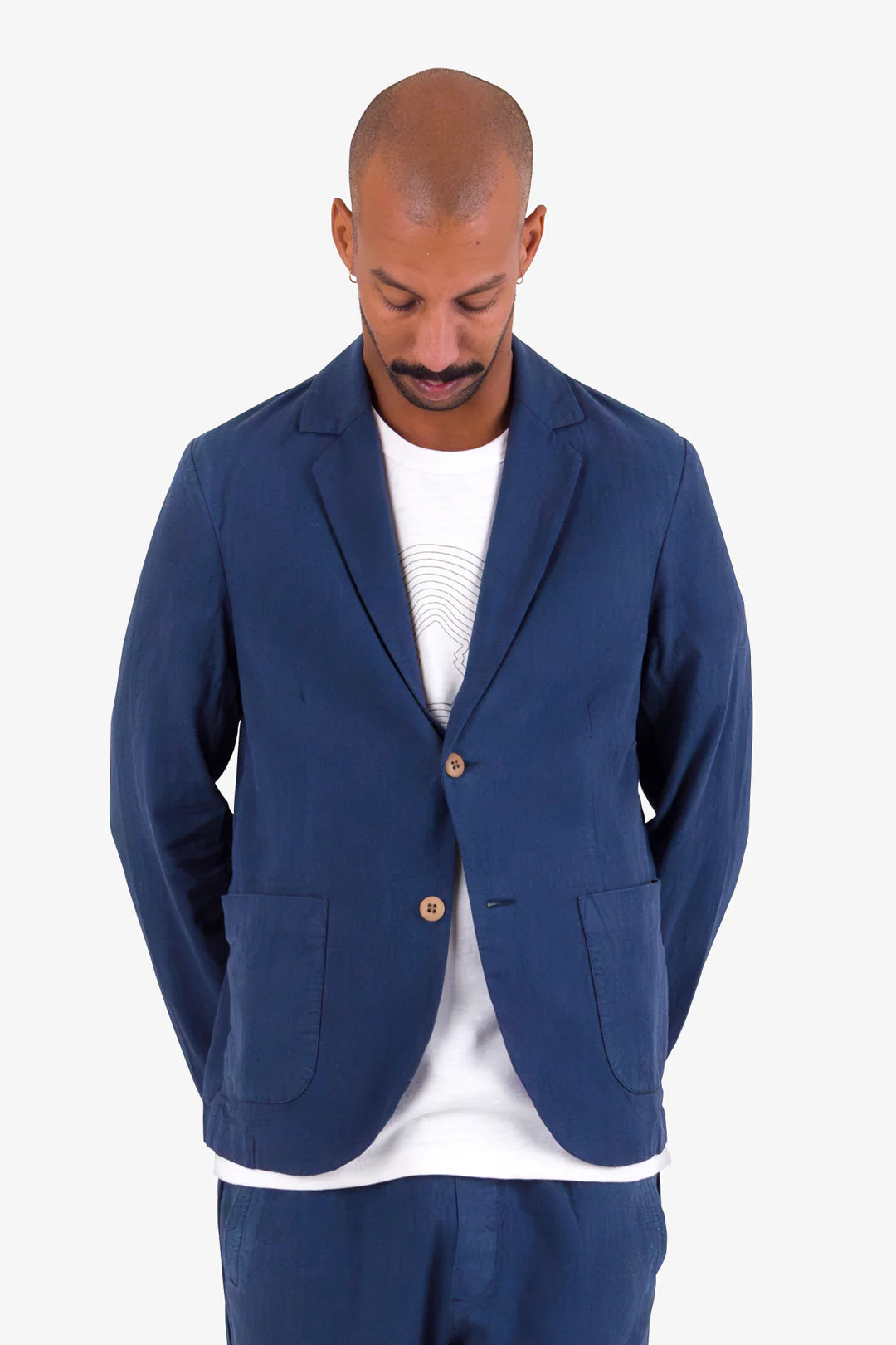 Folk Cotton Linen Blazer Soft Navy