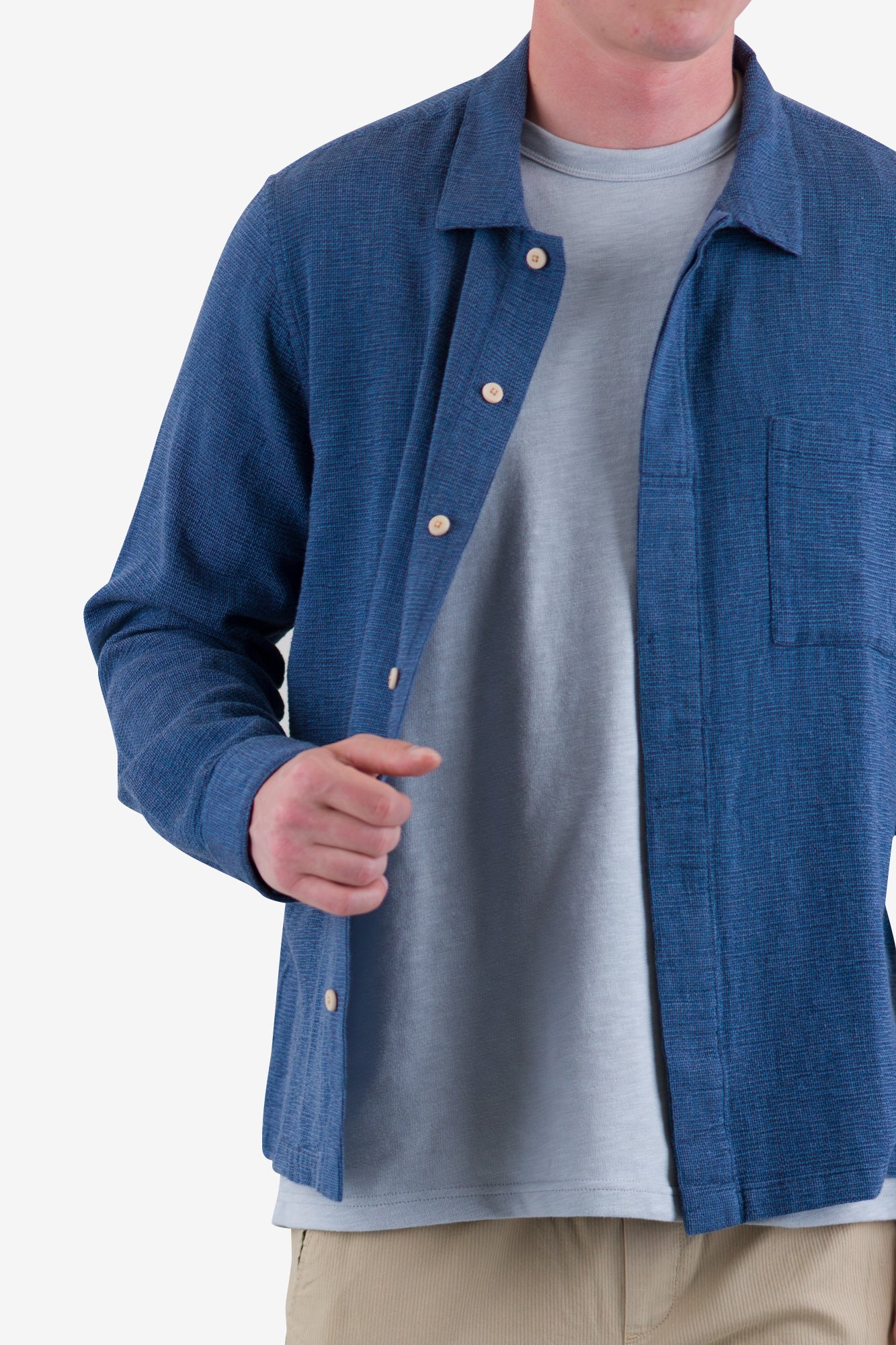 Folk Patch Shirt - Indigo Basketweave