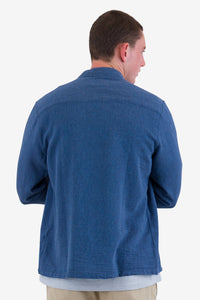 Folk Patch Shirt - Indigo Basketweave