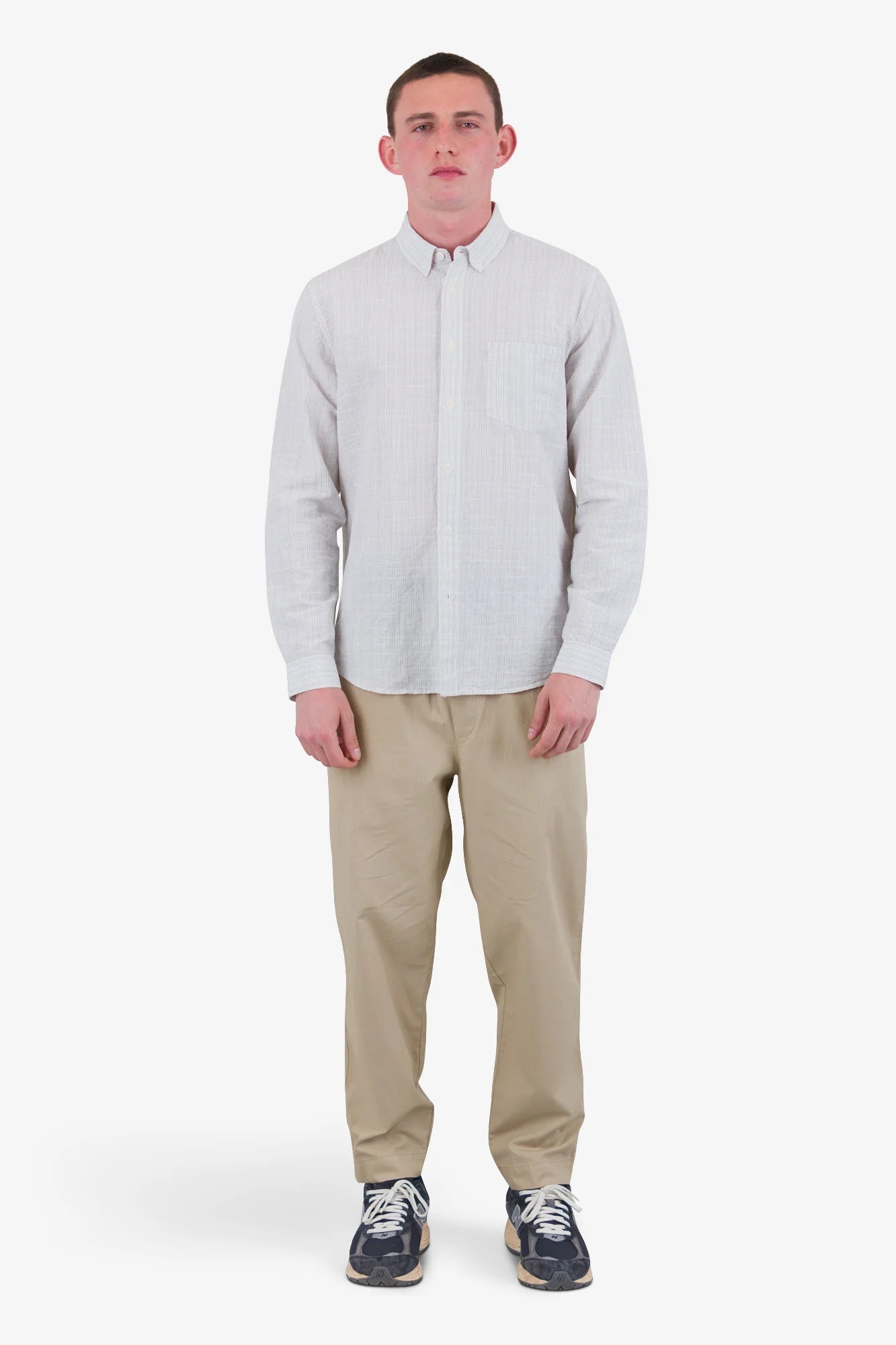 Folk Relaxed Fit Shirt - Sage Microstripe Slub