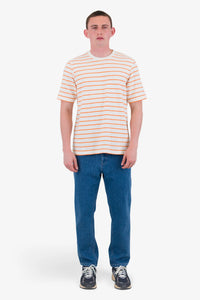 Folk Textured Stripe T Shirt Ecru/ Orange