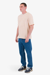 Folk Textured Stripe T Shirt Ecru/ Orange