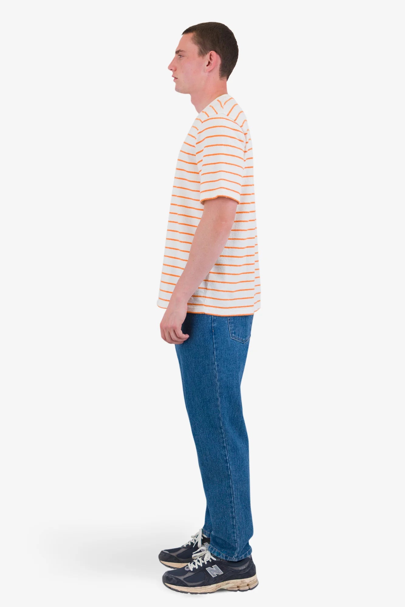 Folk Textured Stripe T Shirt Ecru/ Orange