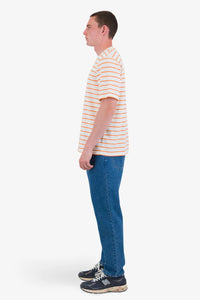 Folk Textured Stripe T Shirt Ecru/ Orange