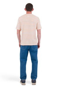 Folk Textured Stripe T Shirt Ecru/ Orange