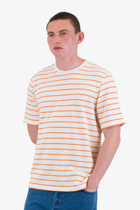 Folk Textured Stripe T Shirt Ecru/ Orange