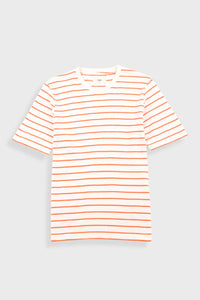 Folk Textured Stripe T Shirt Ecru/ Orange