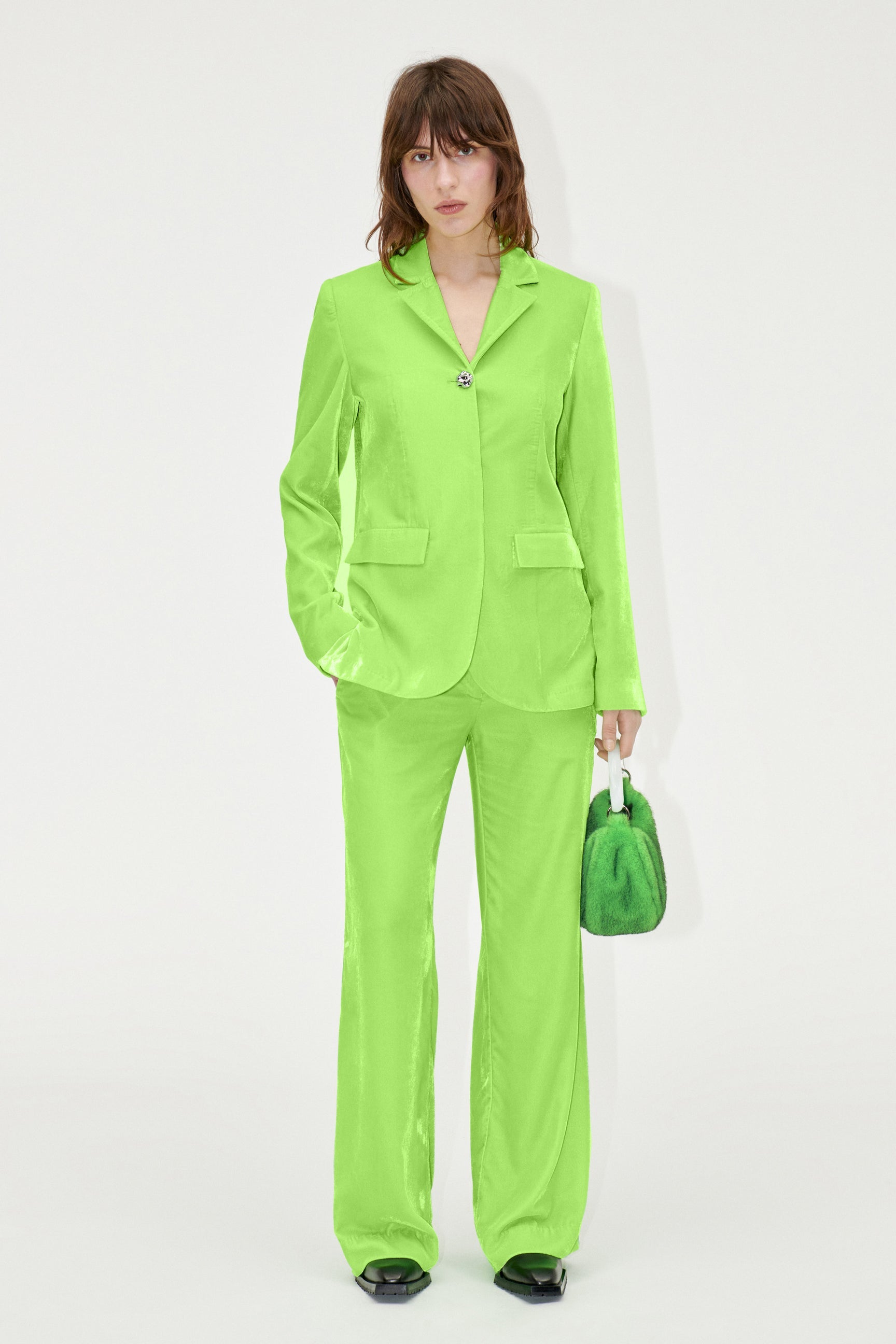 Stine Goya Archi Velvet Jacket - Neon Green