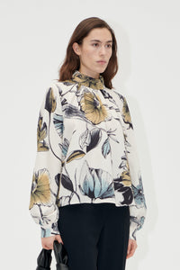 Stine Goya Gathered Long Sleeve Top- Fine Line Poppies