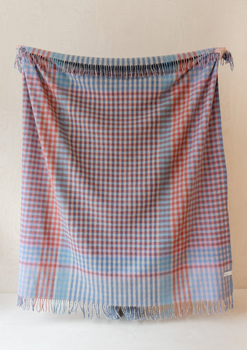 TBCo Recycled Wool Blanket  Blue Block Micro Gingham