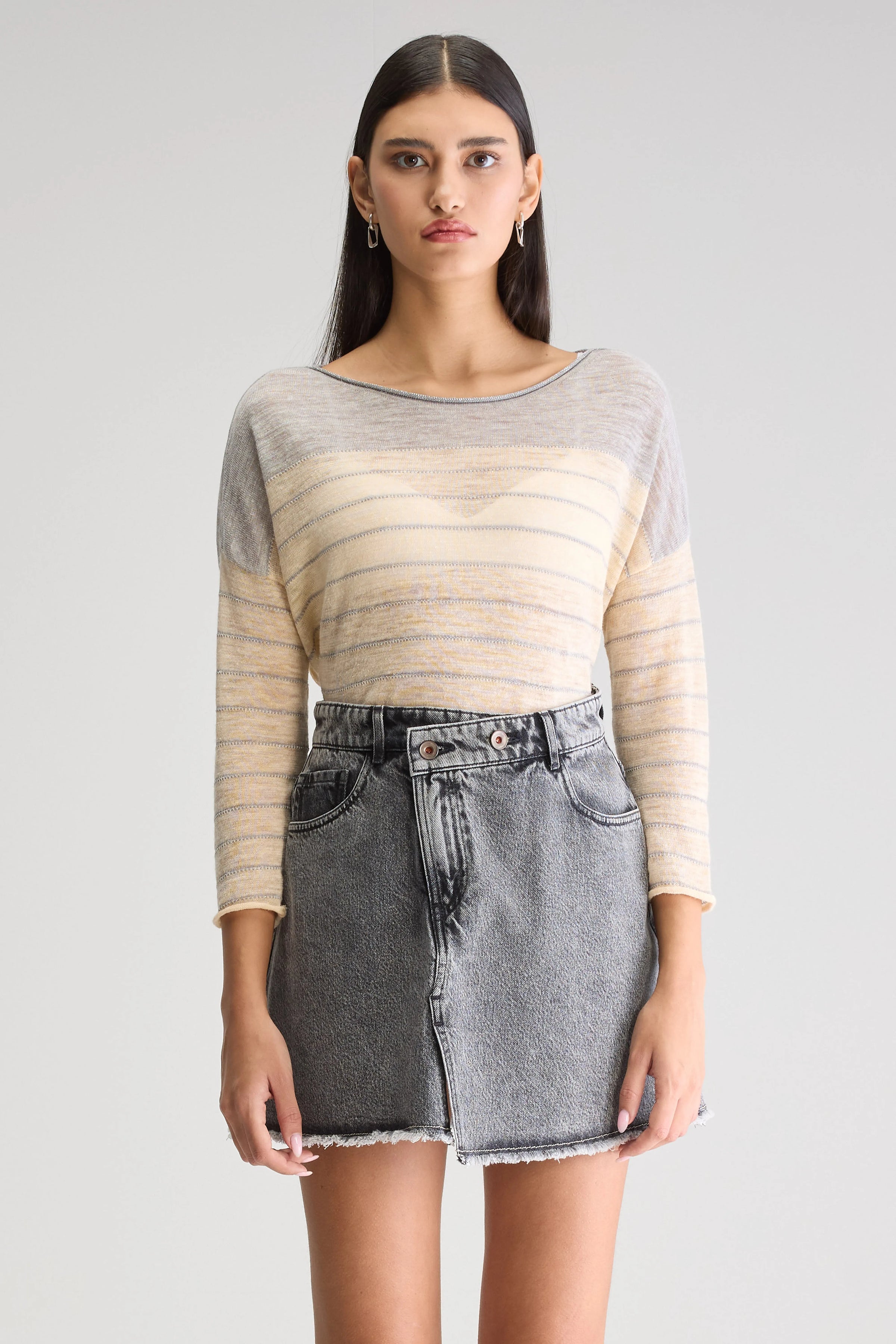 Bellerose Neep Boat Neck Sweater Ivory Grey Stripe