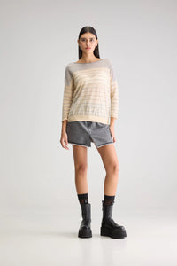 Bellerose Neep Boat Neck Sweater Ivory Grey Stripe