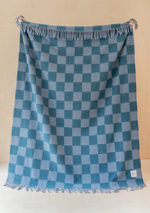 TBCo Brushed Recycled Wool Blanket  in Blue Checkerboard