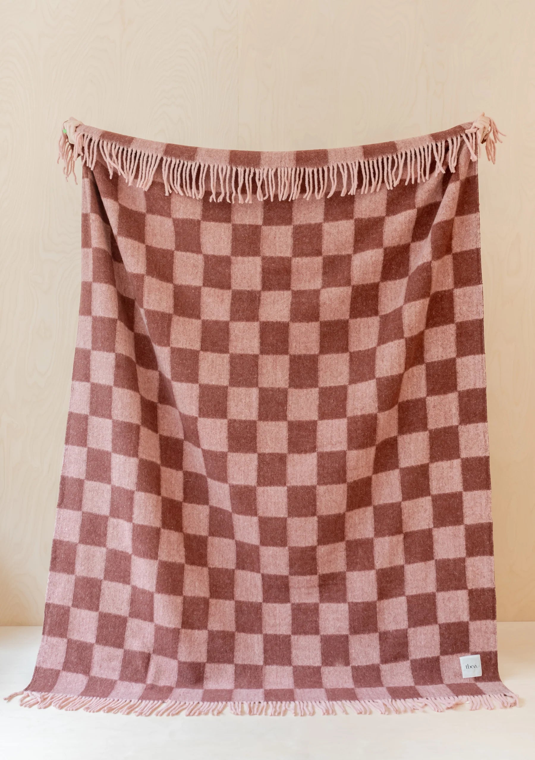 TBCo Brushed Recycled Wool Blanket  in Pink Checkerboard