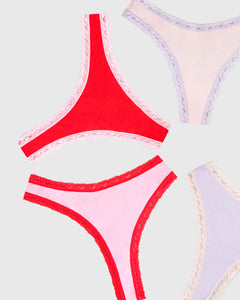 Stripe & Stare Thong Pink/Red Solid Contrast (4 pack)